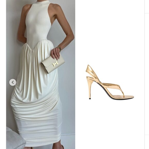 Helsa The Duchess Jersey Midi Dress Medium Ivory White Knit Cocktail Party - Picture 2 of 10